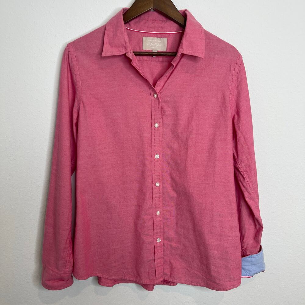 Banana Republic Women’s Pink Oxford Button Front Shirt Size Large Contrast Cuffs